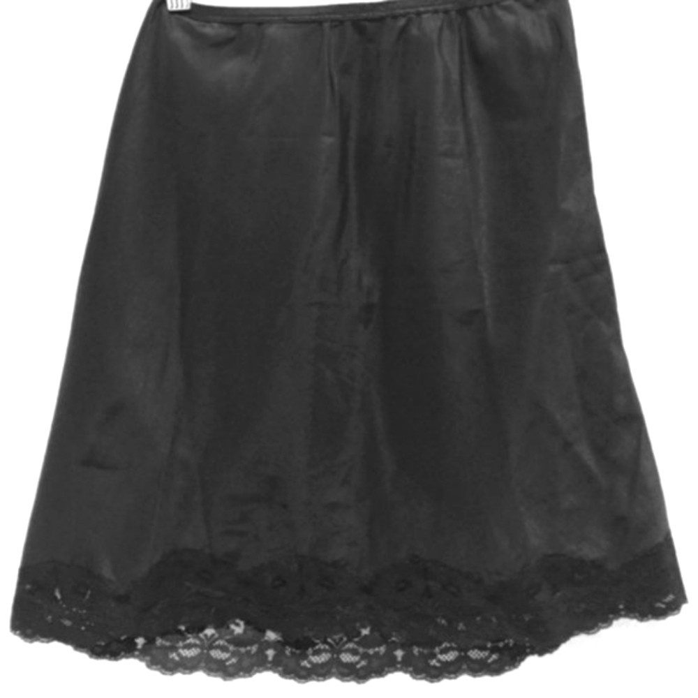 🖤🐈⬛🖤 Gorgeous Vintage Silky Black Satin & Lace Slip - S